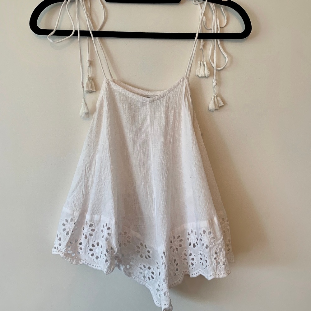 White Flowy Tank with Floral Pattern